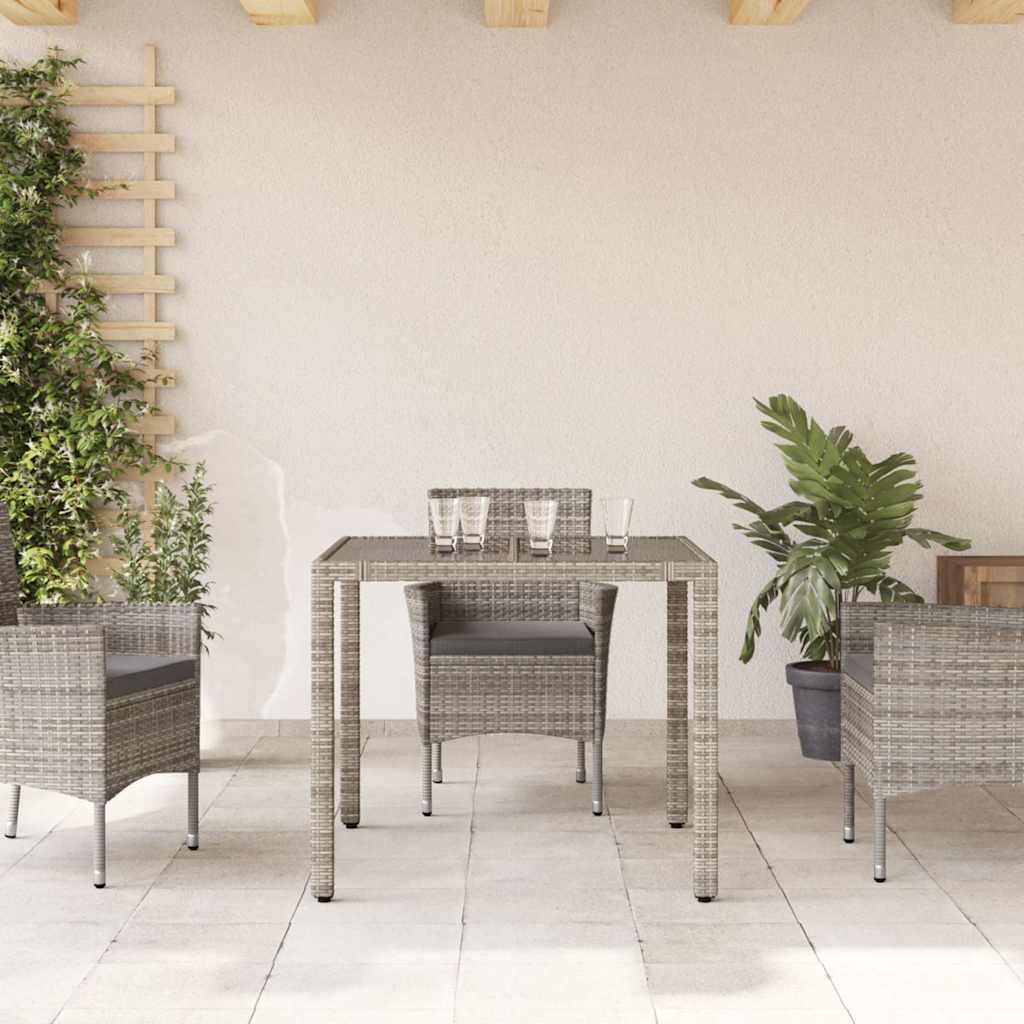 vidaXL Garden Table with Glass Top Grey 90x90x75 cm Poly Rattan