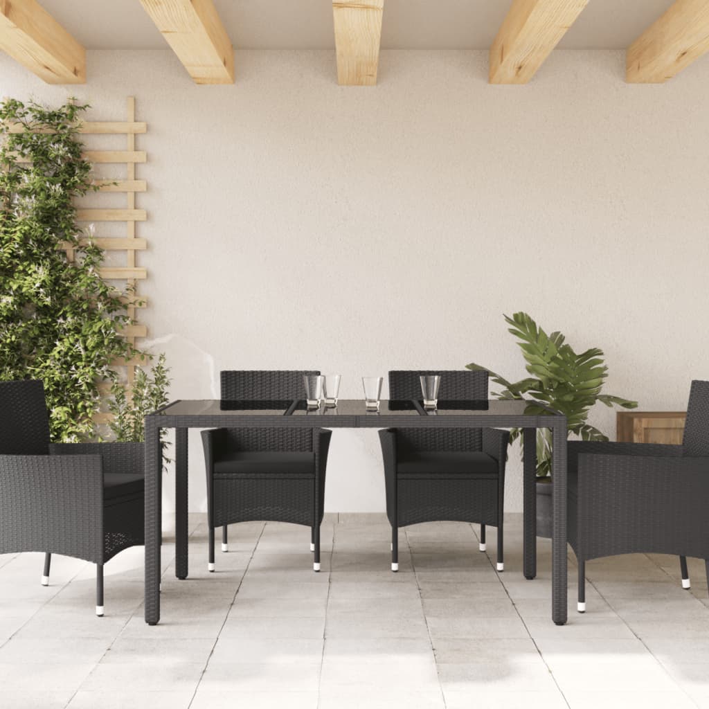 vidaXL Garden Table | Black | Poly Rattan, Tempered Glass, Powder-Coated Steel