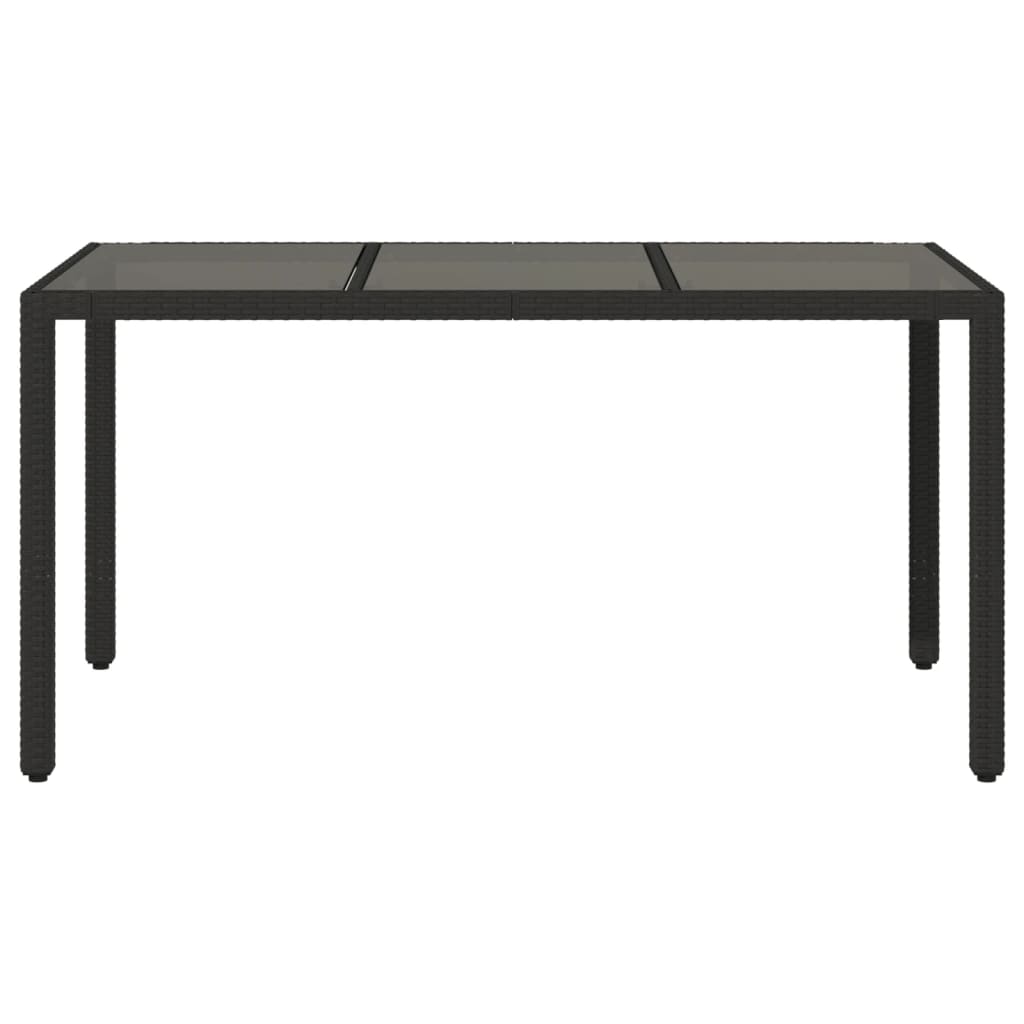 vidaXL Garden Table | Black | Poly Rattan, Tempered Glass, Powder-Coated Steel