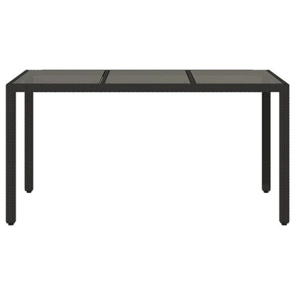 vidaXL Garden Table | Black | Poly Rattan, Tempered Glass, Powder-Coated Steel