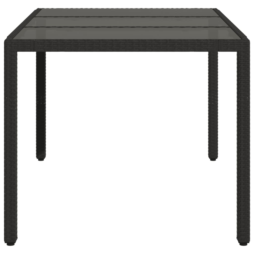 vidaXL Garden Table | Black | Poly Rattan, Tempered Glass, Powder-Coated Steel