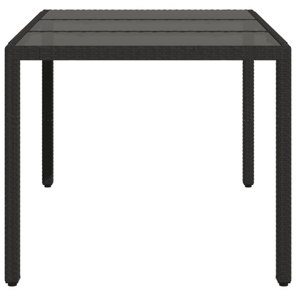 vidaXL Garden Table | Black | Poly Rattan, Tempered Glass, Powder-Coated Steel
