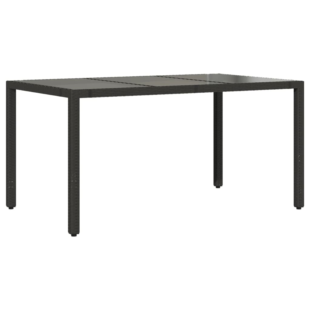 vidaXL Garden Table | Black | Poly Rattan, Tempered Glass, Powder-Coated Steel
