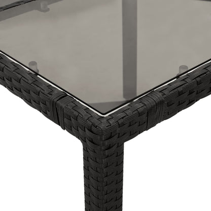 vidaXL Garden Table | Black | Poly Rattan, Tempered Glass, Powder-Coated Steel