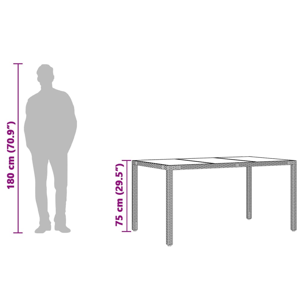 vidaXL Garden Table | Black | Poly Rattan, Tempered Glass, Powder-Coated Steel