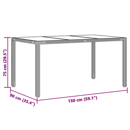 vidaXL Garden Table | Black | Poly Rattan, Tempered Glass, Powder-Coated Steel