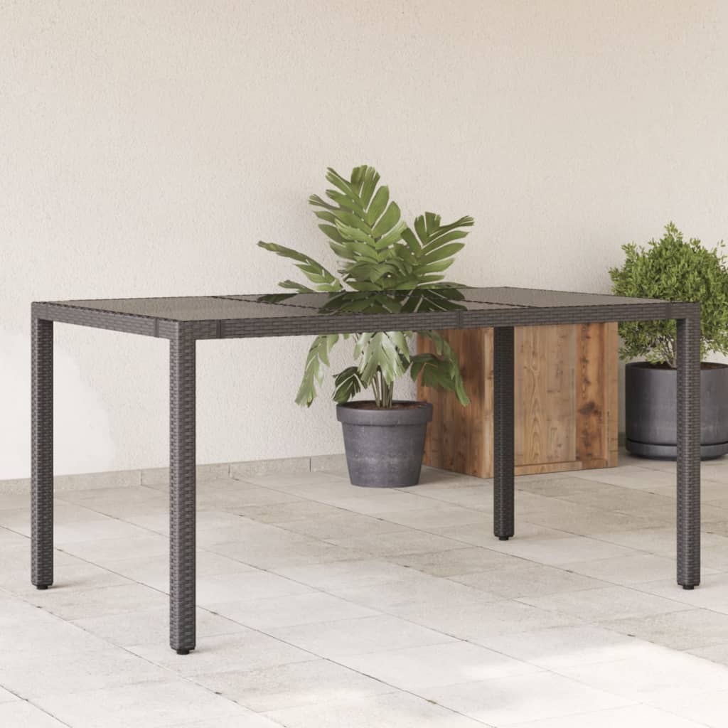 vidaXL Garden Table | Black | Poly Rattan, Tempered Glass, Powder-Coated Steel
