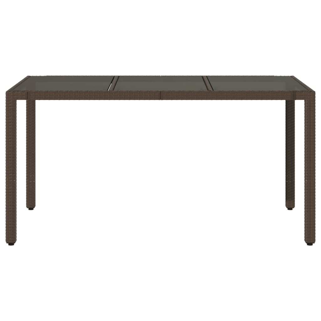 vidaXL Garden Table with Glass Top Brown 150x90x75 cm Poly Rattan