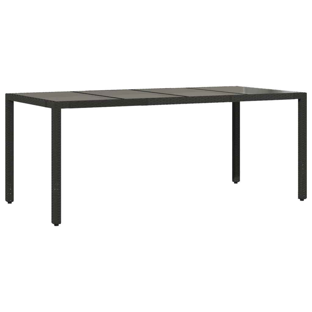 vidaXL Garden Table | Black | Poly Rattan, Powder-Coated Steel, Tempered Glass