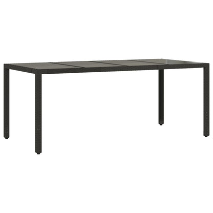vidaXL Garden Table | Black | Poly Rattan, Powder-Coated Steel, Tempered Glass