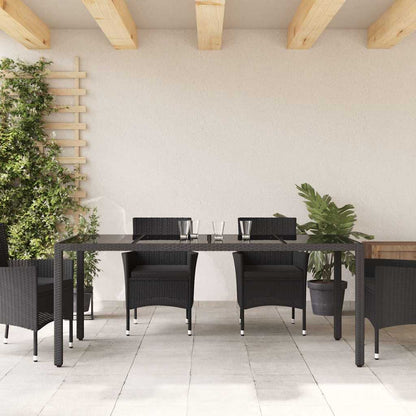 vidaXL Garden Table | Black | Poly Rattan, Powder-Coated Steel, Tempered Glass
