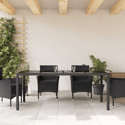 vidaXL Garden Table with Glass Top Black 190x90x75 cm Poly Rattan