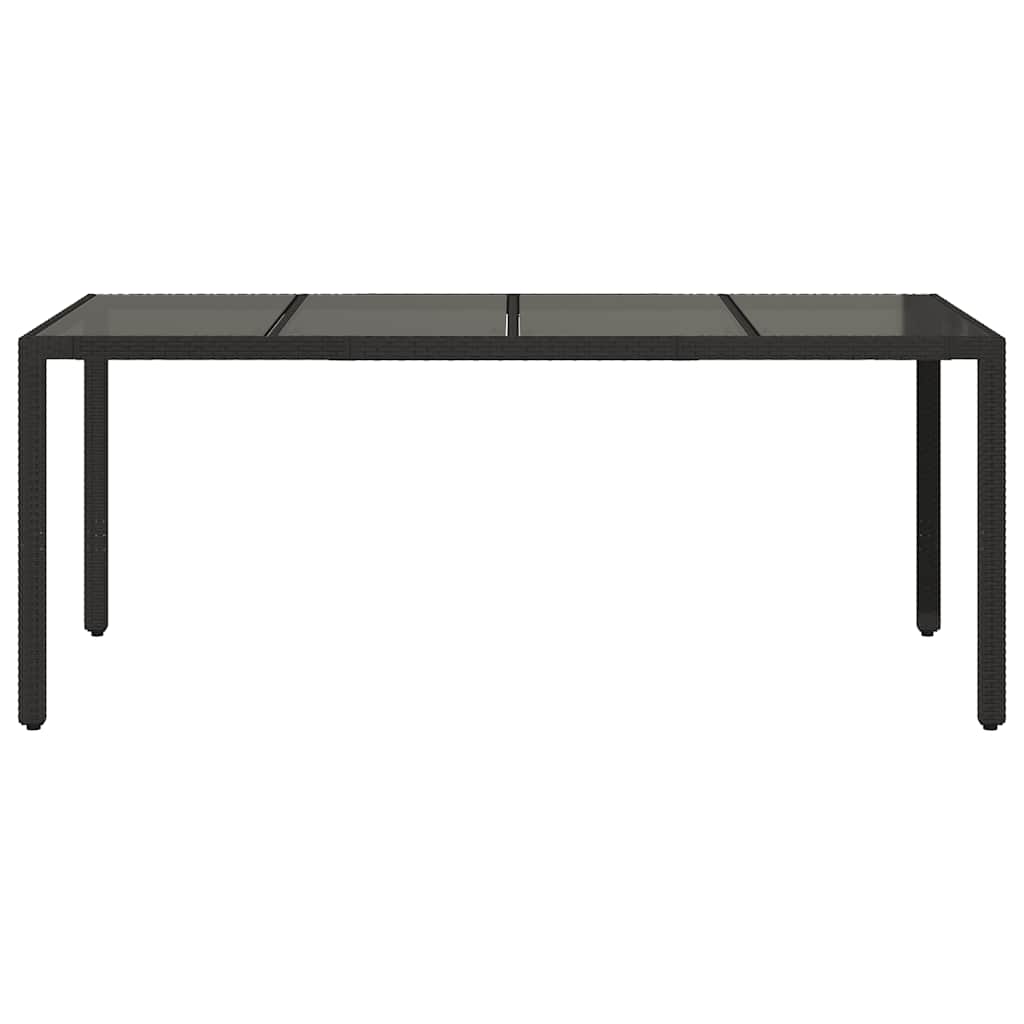 vidaXL Garden Table | Black | Poly Rattan, Powder-Coated Steel, Tempered Glass
