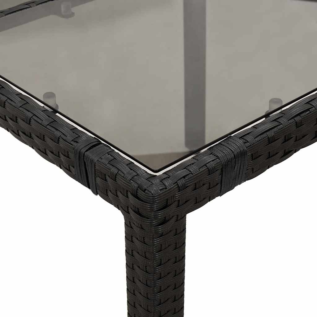 vidaXL Garden Table | Black | Poly Rattan, Powder-Coated Steel, Tempered Glass