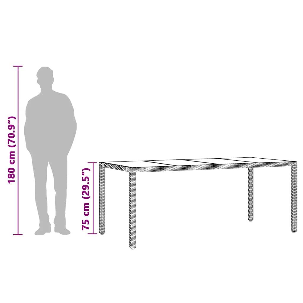 vidaXL Garden Table | Black | Poly Rattan, Powder-Coated Steel, Tempered Glass