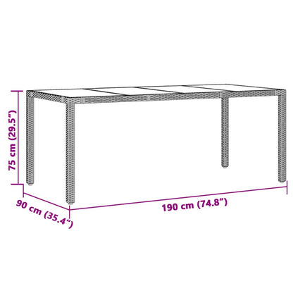 vidaXL Garden Table with Glass Top Brown 190x90x75 cm Poly Rattan