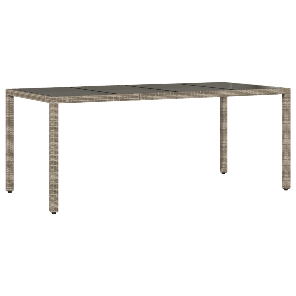vidaXL Garden Table | Grey | PE rattan, powder-coated steel, tempered glass