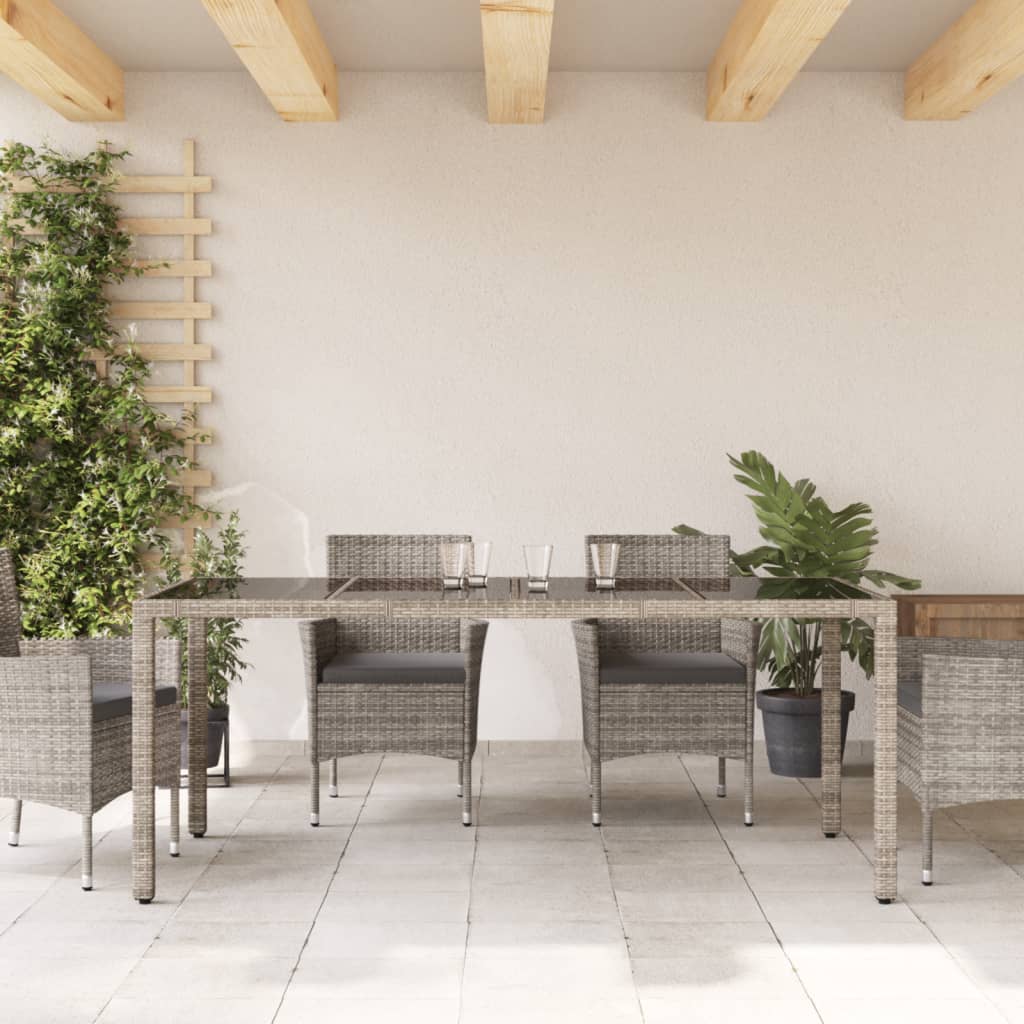 vidaXL Garden Table | Grey | PE rattan, powder-coated steel, tempered glass