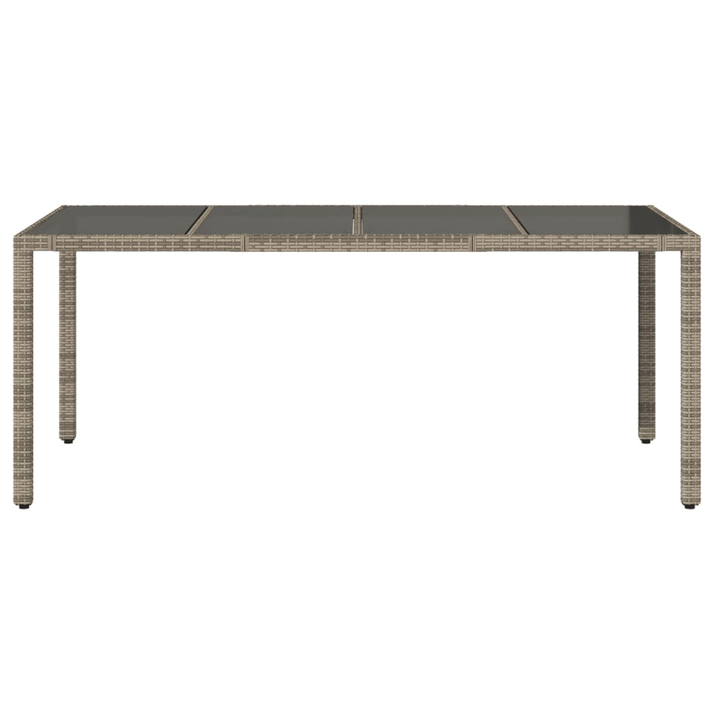 vidaXL Garden Table | Grey | PE rattan, powder-coated steel, tempered glass