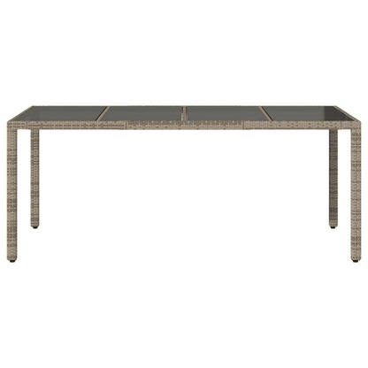 vidaXL Garden Table | Grey | PE rattan, powder-coated steel, tempered glass