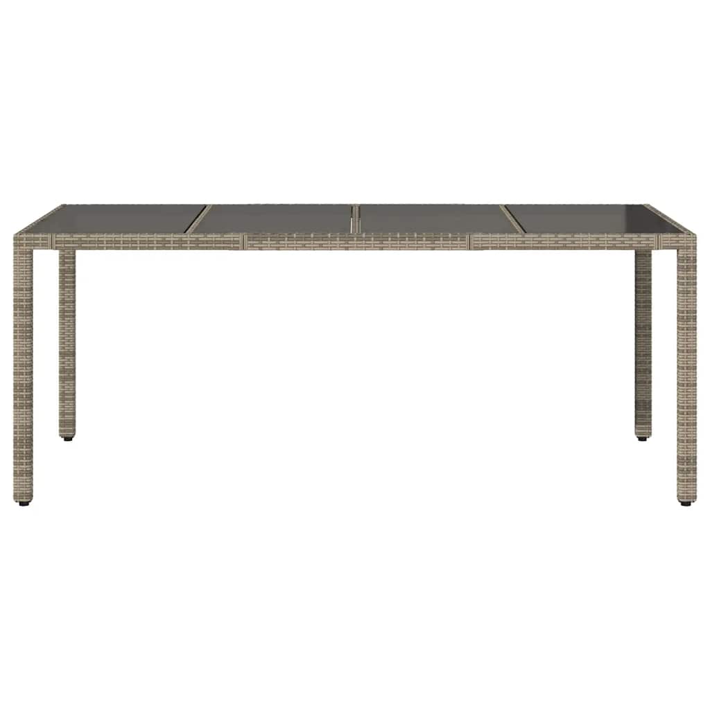 vidaXL Garden Table with Glass Top Grey 190x90x75 cm Poly Rattan