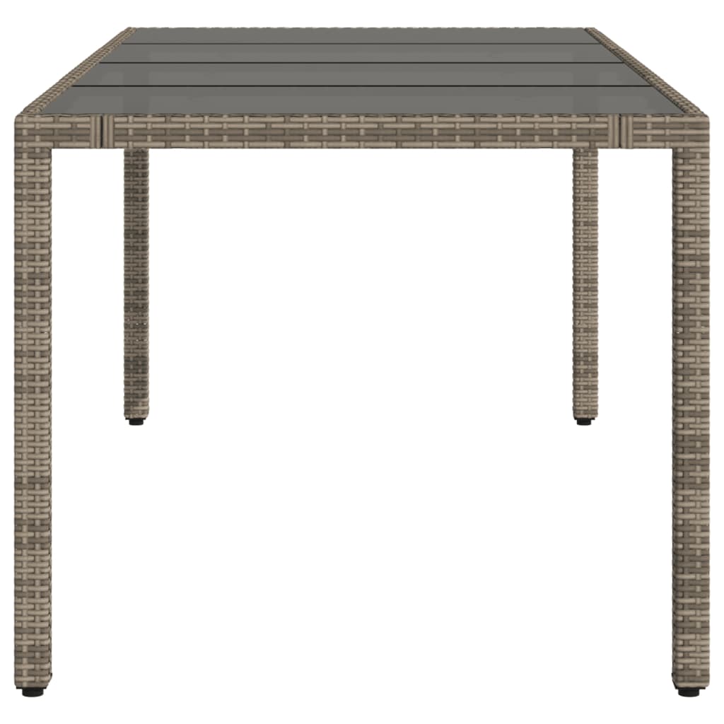 vidaXL Garden Table | Grey | PE rattan, powder-coated steel, tempered glass