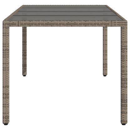 vidaXL Garden Table | Grey | PE rattan, powder-coated steel, tempered glass