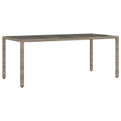 vidaXL Garden Table | Grey | PE rattan, powder-coated steel, tempered glass