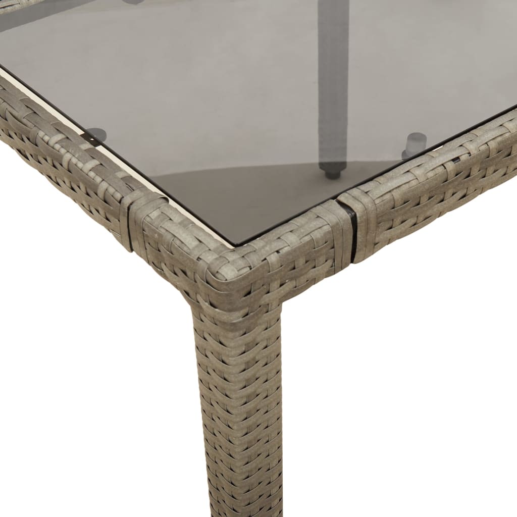 vidaXL Garden Table | Grey | PE rattan, powder-coated steel, tempered glass