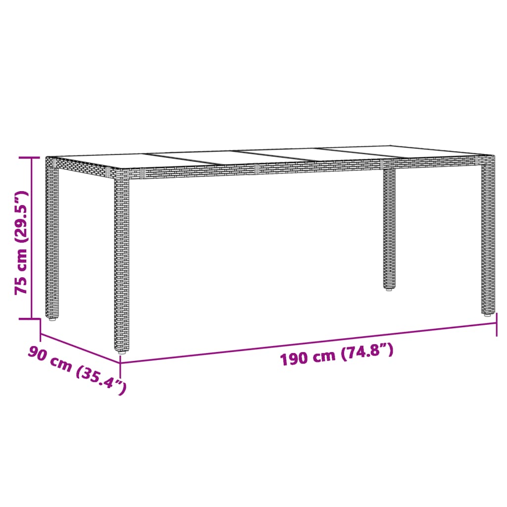 vidaXL Garden Table | Grey | PE rattan, powder-coated steel, tempered glass