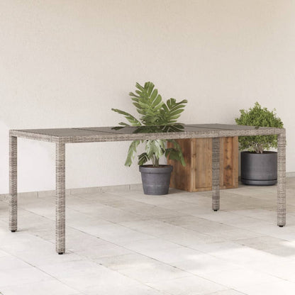vidaXL Garden Table | Grey | PE rattan, powder-coated steel, tempered glass