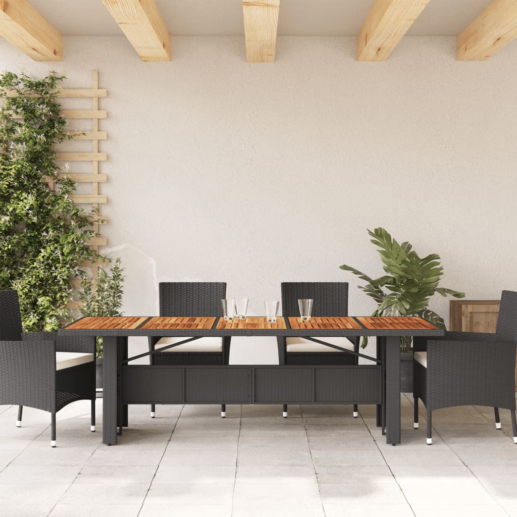 vidaXL Garden Table with Acacia Wood Top Black 240x90x75cm Poly Rattan