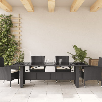 vidaXL Garden Table | Black | PE rattan, powder-coated steel, tempered glass
