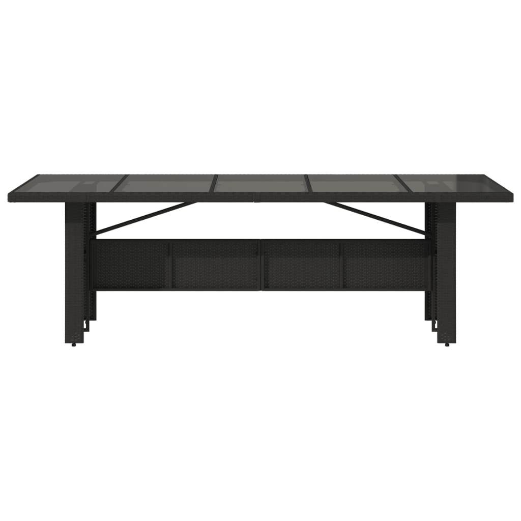 vidaXL Garden Table | Black | PE rattan, powder-coated steel, tempered glass