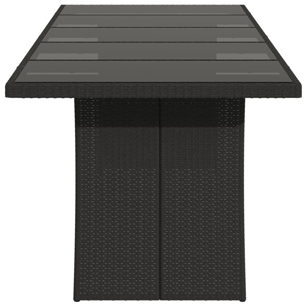 vidaXL Garden Table | Black | PE rattan, powder-coated steel, tempered glass