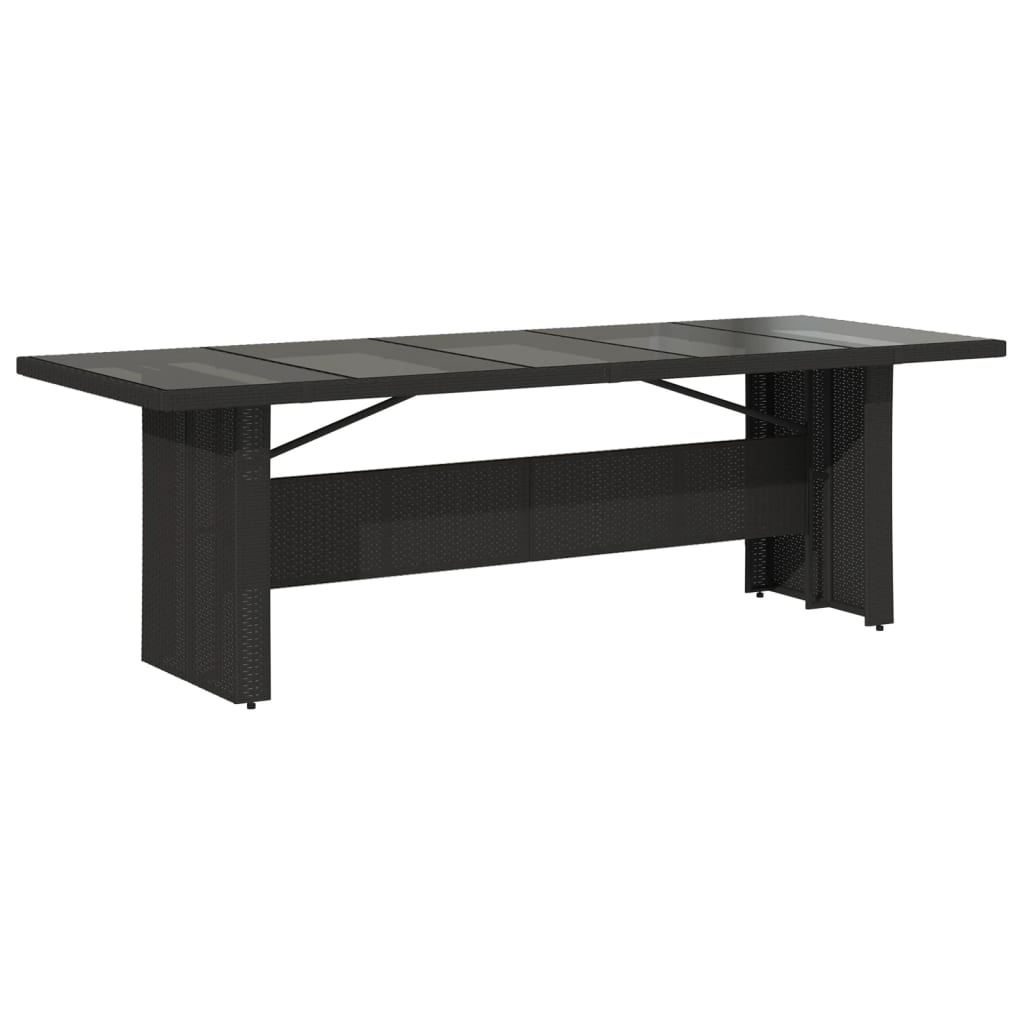 vidaXL Garden Table | Black | PE rattan, powder-coated steel, tempered glass