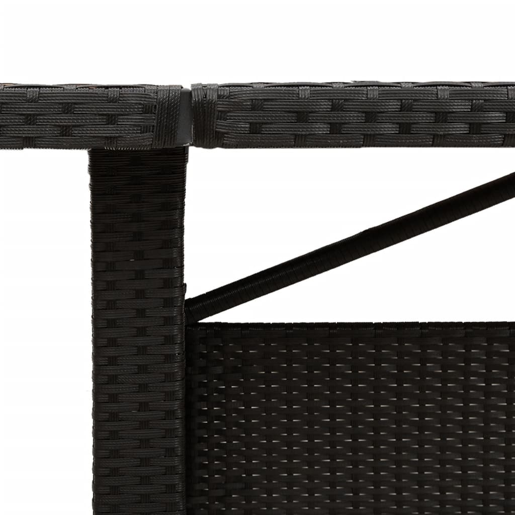 vidaXL Garden Table | Black | PE rattan, powder-coated steel, tempered glass