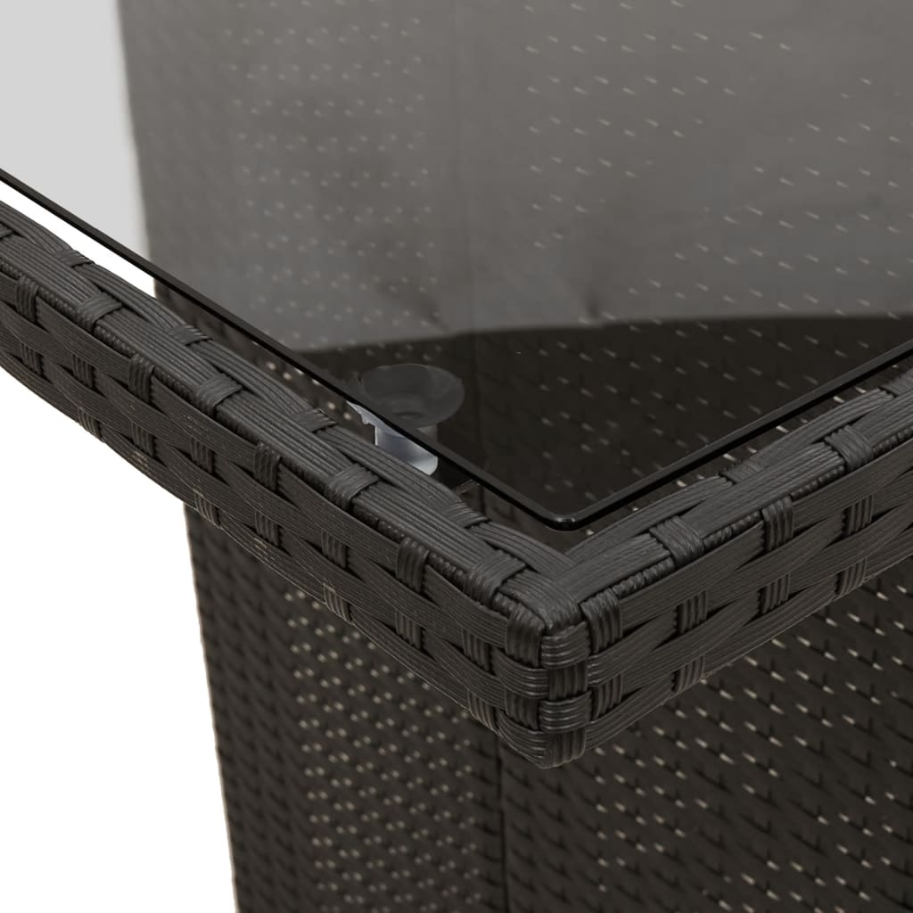 vidaXL Garden Table | Black | PE rattan, powder-coated steel, tempered glass