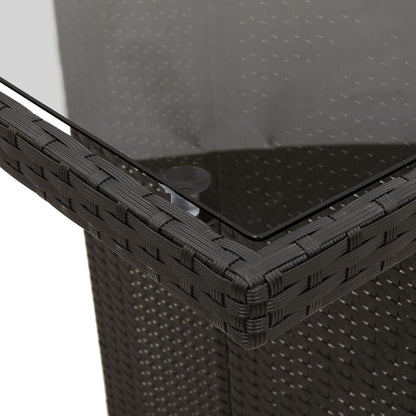 vidaXL Garden Table | Black | PE rattan, powder-coated steel, tempered glass