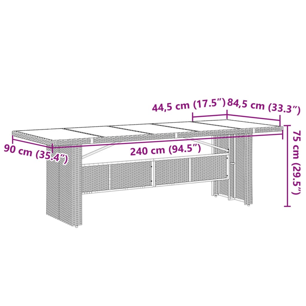vidaXL Garden Table | Black | PE rattan, powder-coated steel, tempered glass