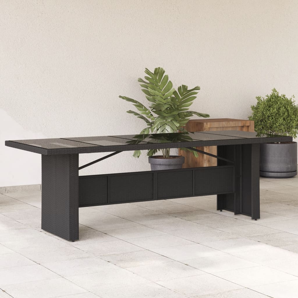 vidaXL Garden Table | Black | PE rattan, powder-coated steel, tempered glass