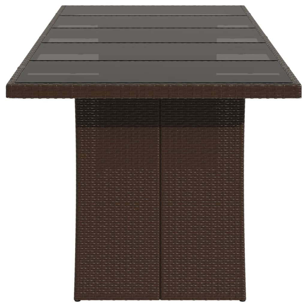 vidaXL Garden Table with Glass Top Brown 240x90x75 cm Poly Rattan