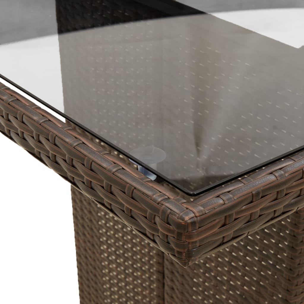 vidaXL Garden Table with Glass Top Brown 240x90x75 cm Poly Rattan