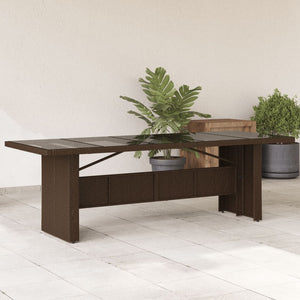 vidaXL Garden Table with Glass Top Brown 240x90x75 cm Poly Rattan