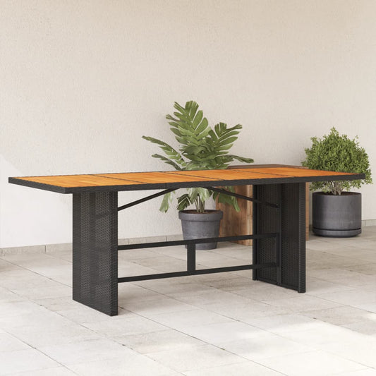 vidaXL Garden Table with Acacia Wood Top Black 190x80x75cm Poly Rattan