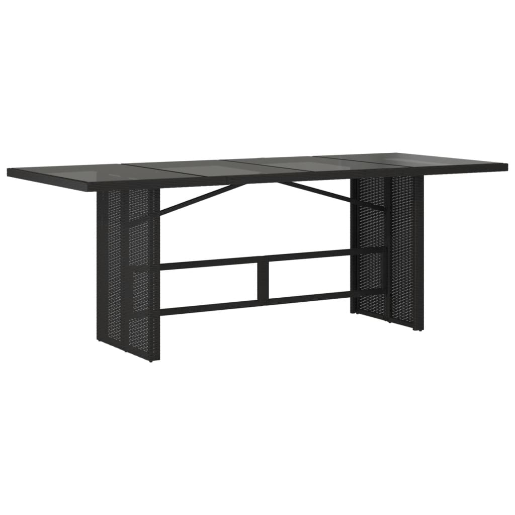 vidaXL Garden Table | Black | PE rattan, powder-coated steel, tempered glass