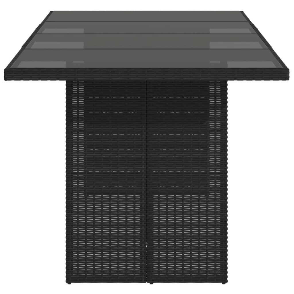 vidaXL Garden Table | Black | PE rattan, powder-coated steel, tempered glass