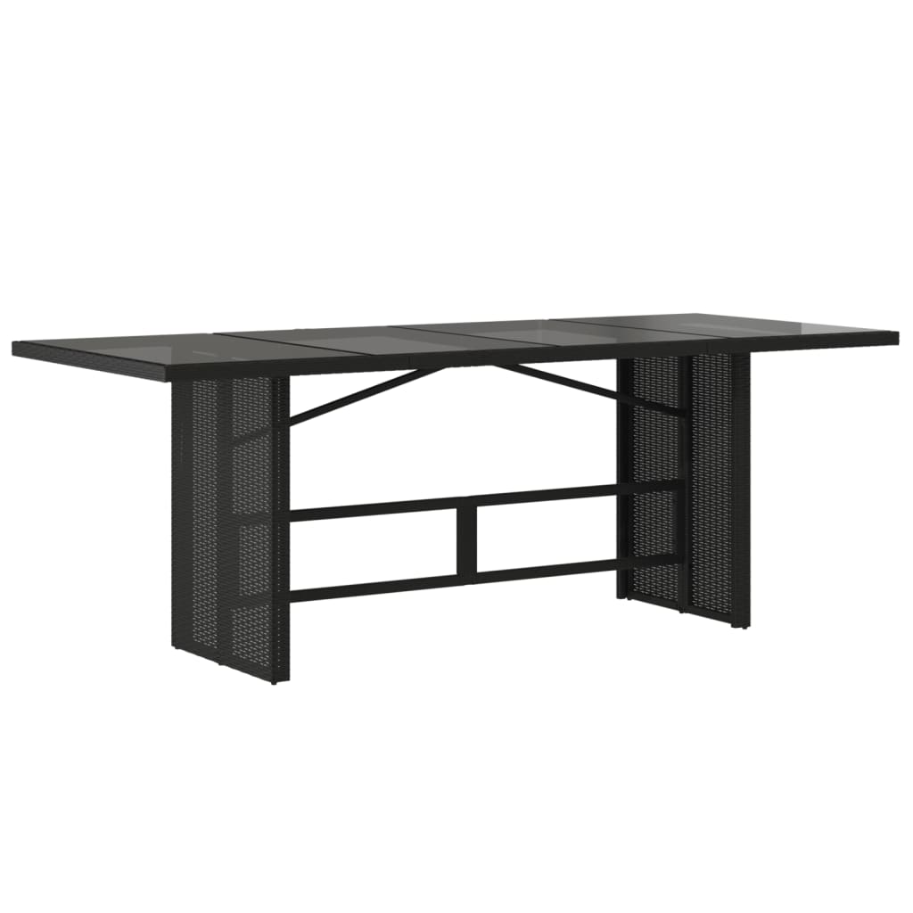 vidaXL Garden Table | Black | PE rattan, powder-coated steel, tempered glass