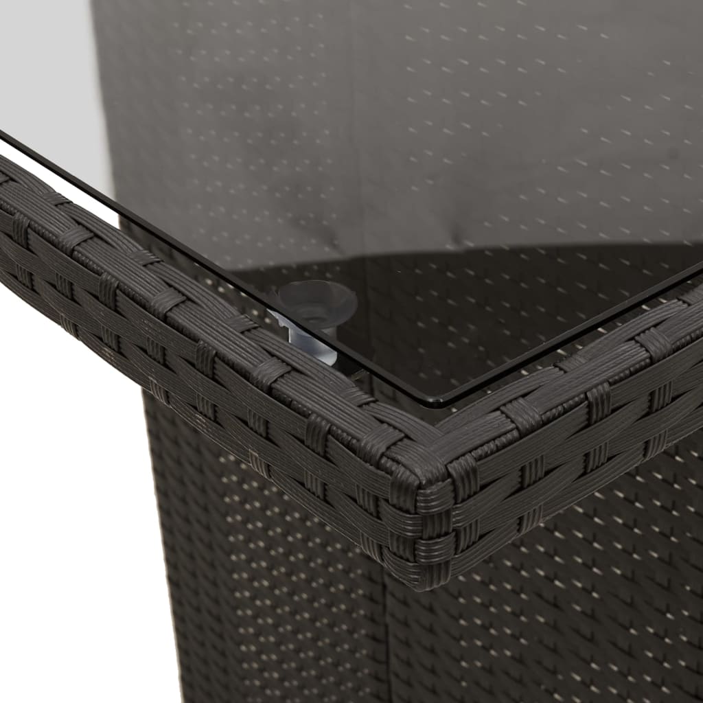 vidaXL Garden Table | Black | PE rattan, powder-coated steel, tempered glass