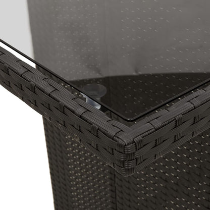 vidaXL Garden Table | Black | PE rattan, powder-coated steel, tempered glass